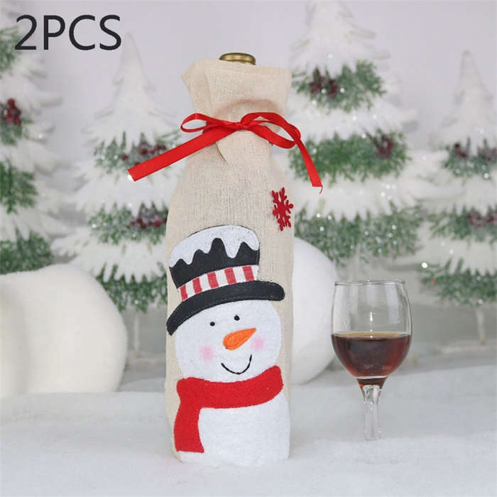 2 PCS CX20215 Snowman Pattern Wine Bottle Bag Christmas Decoration, HC4910A, HC4910B, HC4910C
