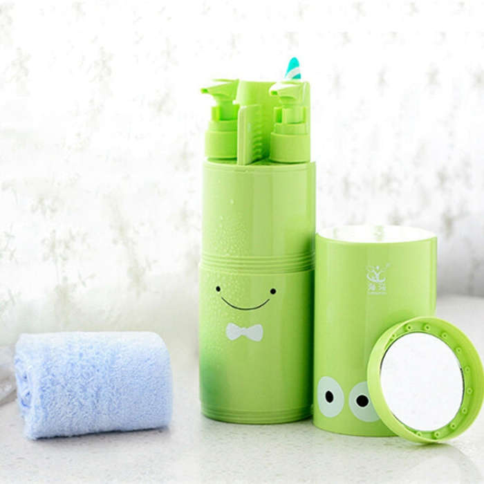 Creative 7 in 1 Portable Gargle Cup Shampoo Sub-Bottle Towel Toothbrush Comb Make-up Mirror Trave...