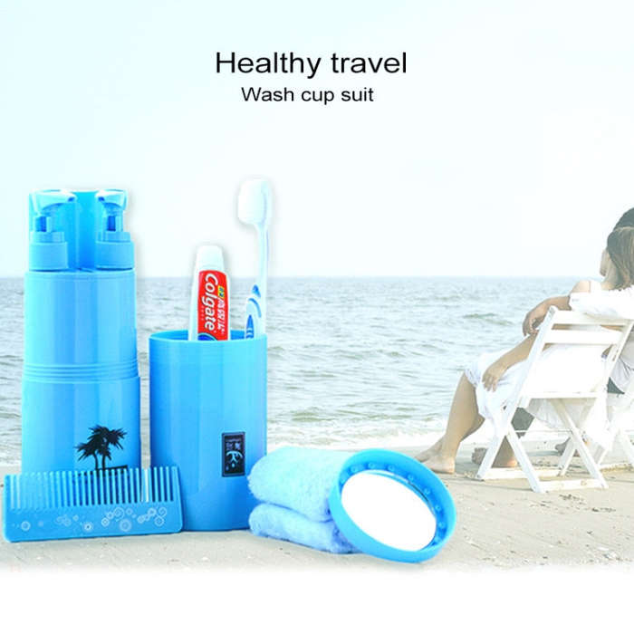 Creative 7 in 1 Portable Gargle Cup Shampoo Sub-Bottle Towel Toothbrush Comb Make-up Mirror Trave...