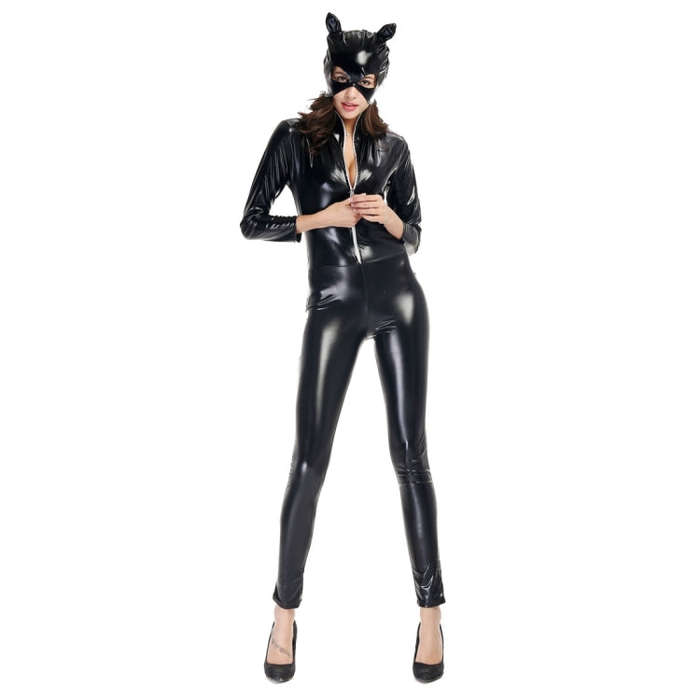 Halloween Costume Patent Leather Cat Girl Neutral Sexy Motorcycle Clothing  Stage Performance Cos...