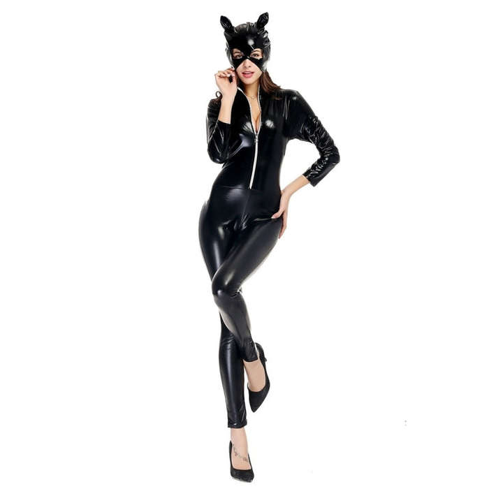 Halloween Costume Patent Leather Cat Girl Neutral Sexy Motorcycle Clothing  Stage Performance Cos...