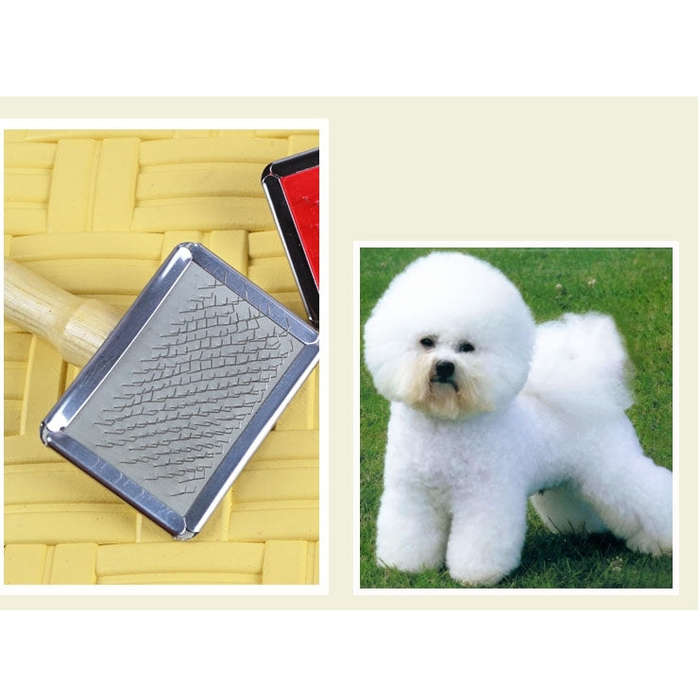 Soft Curve Needled Manual Bristles Grooming Cleaning Brush with Wood Handle for Pet,  Size: L, Ra...