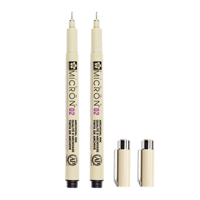 2 PCS Archival Pigment Ink Drawing Fineliner Pens Nib Manga Micron Pen, 0.45mm, 0.5mm, 0.25mm, 0....