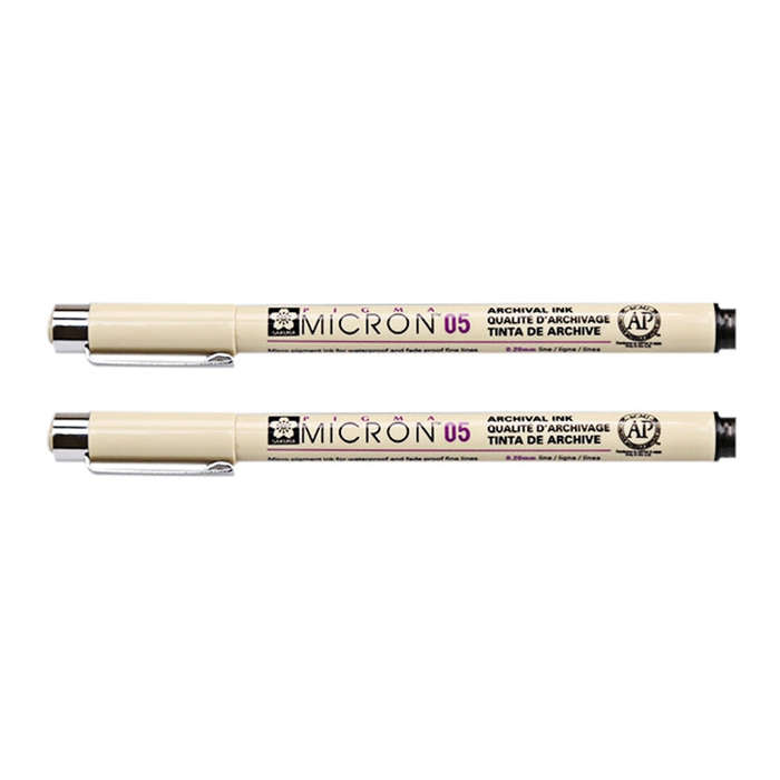 2 PCS Archival Pigment Ink Drawing Fineliner Pens Nib Manga Micron Pen, 0.45mm, 0.5mm, 0.25mm, 0....