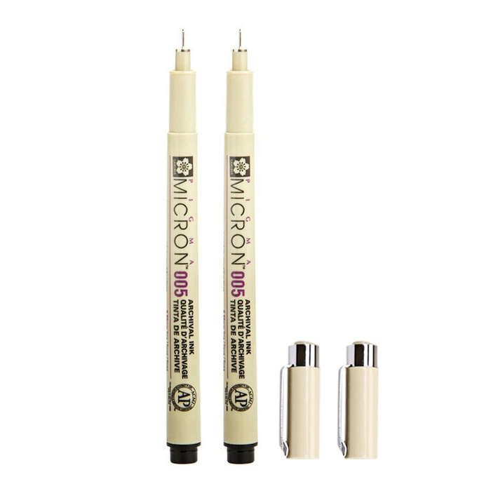 2 PCS Archival Pigment Ink Drawing Fineliner Pens Nib Manga Micron Pen, 0.45mm, 0.5mm, 0.25mm, 0....