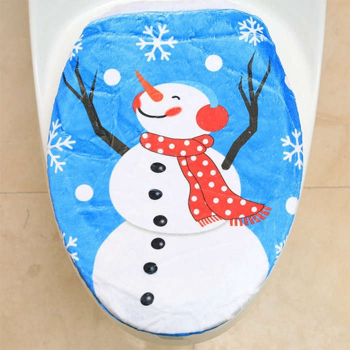 Fancy Christmas Decoration Toilet Lid Cover, Size: 48 x 43cm, Hat Snowman, Tree Branch Snowman