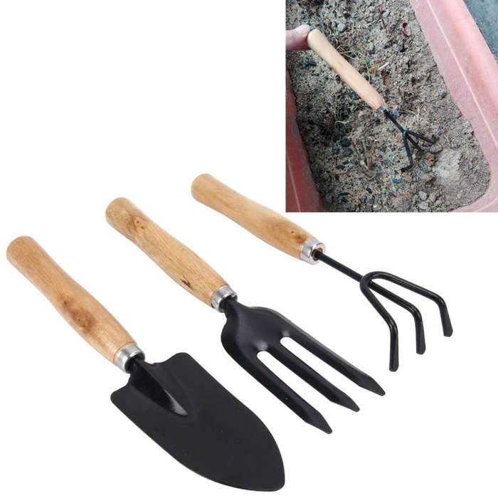 Rake Shovel Digging Trowel 3 in 1  Wooden Handle Metal Head Mini Garden Plant Tool Gardening Tool...