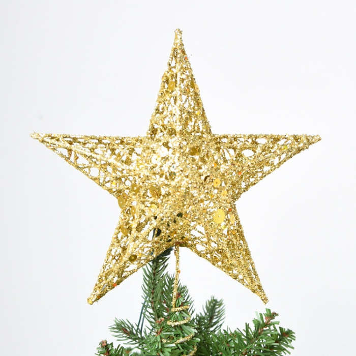 Glitter Iron Star Christmas Tree Top Decoration Ornament, Size: 20cm x 15cm, Random Color Deliver...