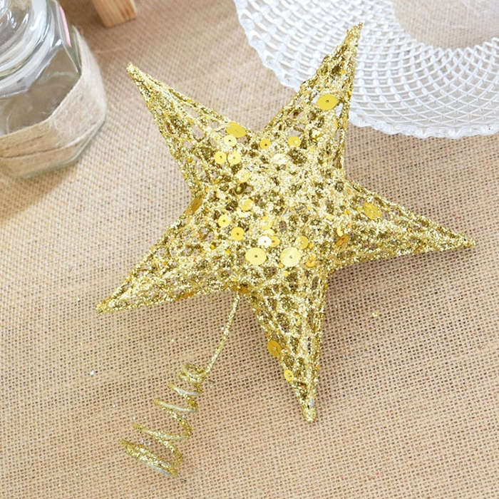 Glitter Iron Star Christmas Tree Top Decoration Ornament, Size: 20cm x 15cm, Random Color Deliver...