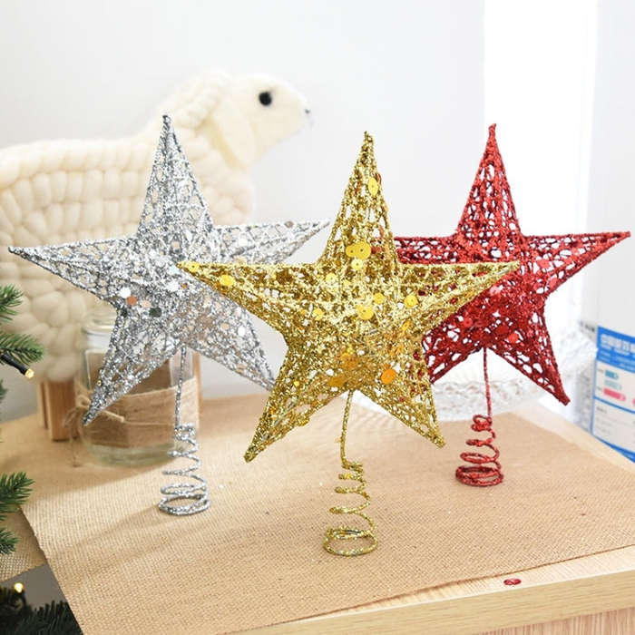 Glitter Iron Star Christmas Tree Top Decoration Ornament, Size: 20cm x 15cm, Random Color Deliver...