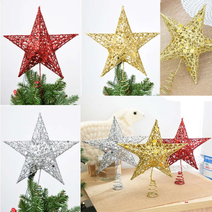 Glitter Iron Star Christmas Tree Top Decoration Ornament, Size: 20cm x 15cm, Random Color Deliver...