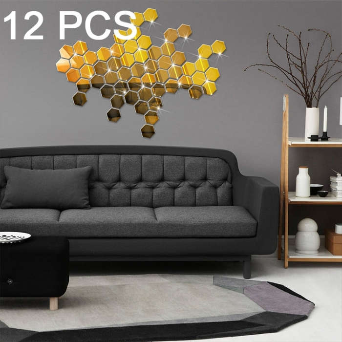 12 PCS 3D Hexagonal Mirror Wall Stickers Set, Size: 10*10cm, Size: 10*10cm (Red), Size: 10*10cm (...