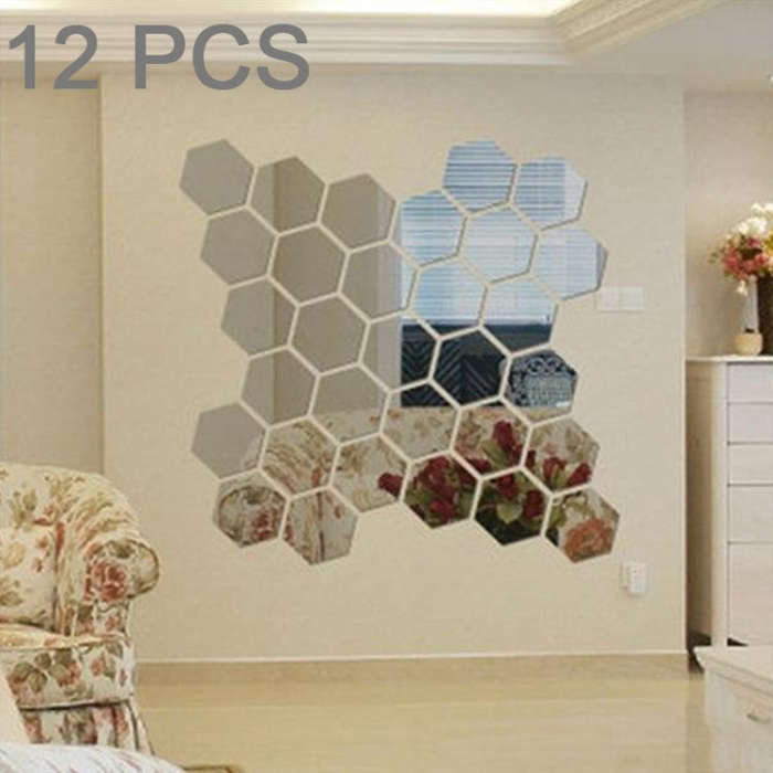 12 PCS 3D Hexagonal Mirror Wall Stickers Set, Size: 10*10cm, Size: 10*10cm (Red), Size: 10*10cm (...