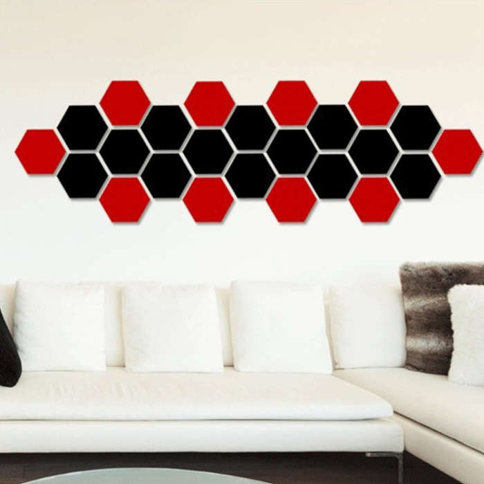 12 PCS 3D Hexagonal Mirror Wall Stickers Set, Size: 8*8cm, Size: 8*8cm (Black), Size: 8*8cm(Gold)...