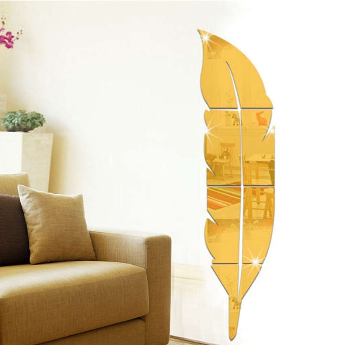 DIY Feather Style Acrylic Mirror Wall Stickers Home Room Mural Decoration Art Wall Sticker, Size:...