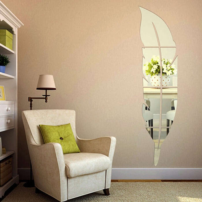 DIY Feather Style Acrylic Mirror Wall Stickers Home Room Mural Decoration Art Wall Sticker, Size:...