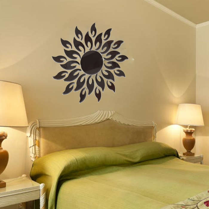 Sunflower Mirror Wall Sticker Bedroom Living Room Decoration Wall Stickers, Sunflower Black, Sunf...