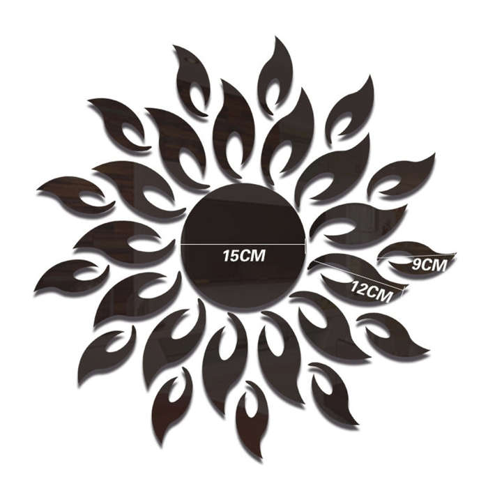 Sunflower Mirror Wall Sticker Bedroom Living Room Decoration Wall Stickers, Sunflower Black, Sunf...