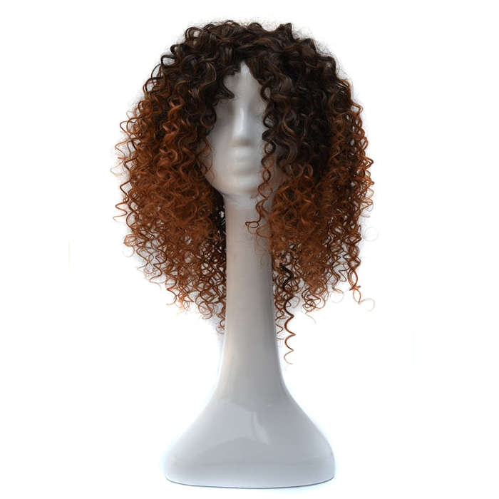 European and American Black Gradient Light Brown Wig Headgear with Short and Small Curly Hair for...