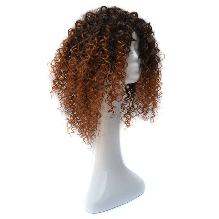 European and American Black Gradient Light Brown Wig Headgear with Short and Small Curly Hair for...