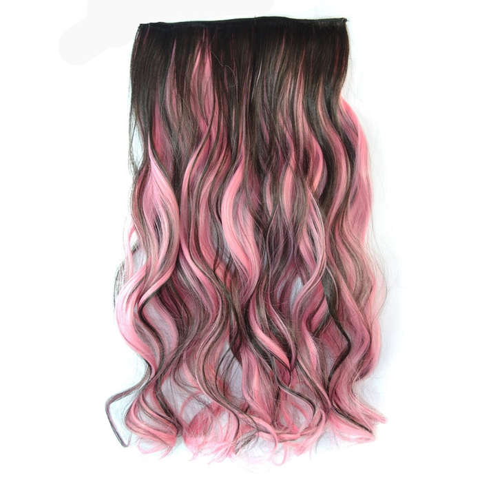 One-piece Seamless Hair Extension Piece Color Gradient Large Wave Long Curling Clip Type Hairpiec...