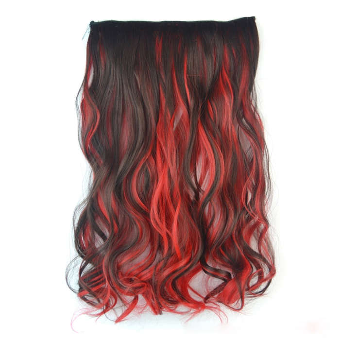 One-piece Seamless Hair Extension Piece Color Gradient Large Wave Long Curling Clip Type Hairpiec...