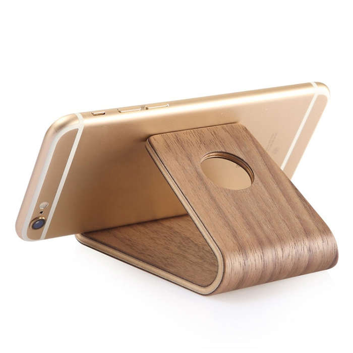 JS01 Wooden Desktop Phone Holder Universal Curved Wood Support Frame For Tablet Phones (Lindens),...