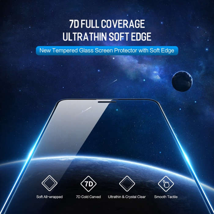 For iPhone 11 Pro Max / XS Max ROCK 0.23mm Soft Edge 7D Curved Surface Anti Blue-ray Full Screen ...