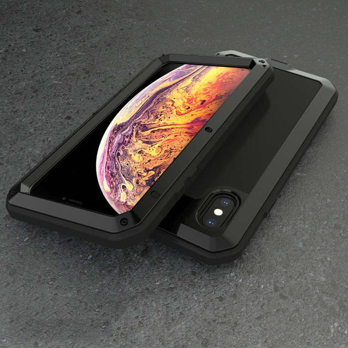 For iPhone XS Max Waterproof Dustproof Shockproof Aluminum Alloy + Tempered Glass + Silicone Case...