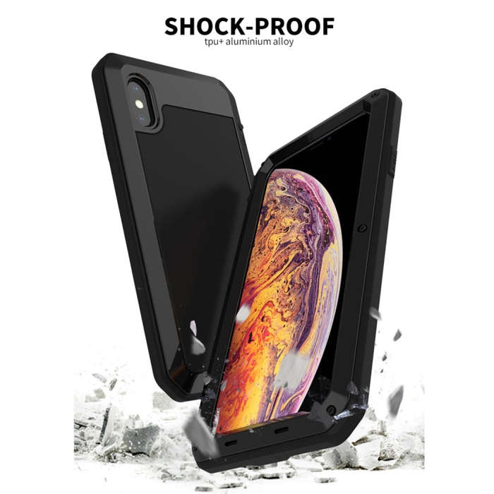 For iPhone XS Max Waterproof Dustproof Shockproof Aluminum Alloy + Tempered Glass + Silicone Case...