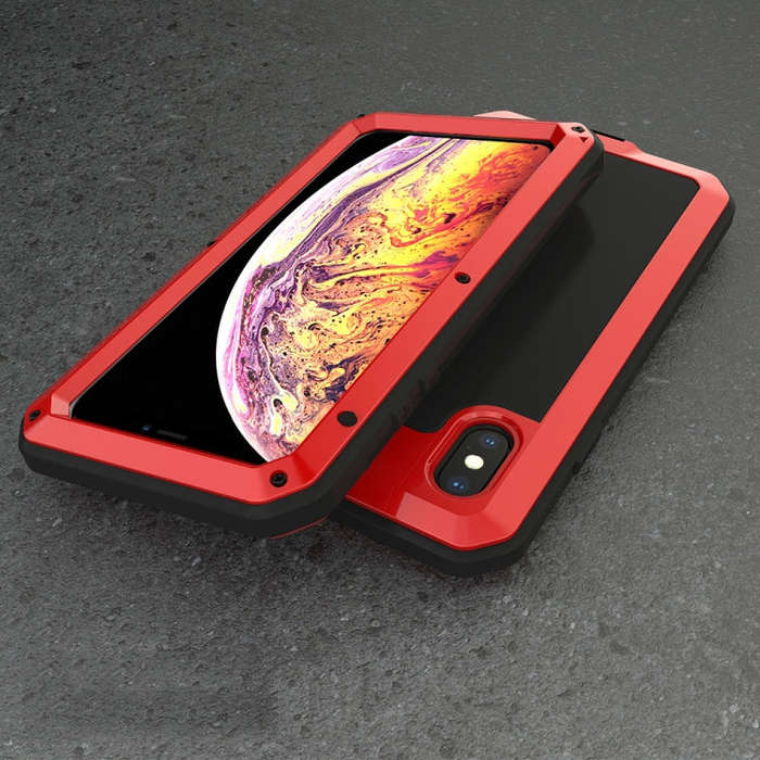 For iPhone XS Max Waterproof Dustproof Shockproof Aluminum Alloy + Tempered Glass + Silicone Case...