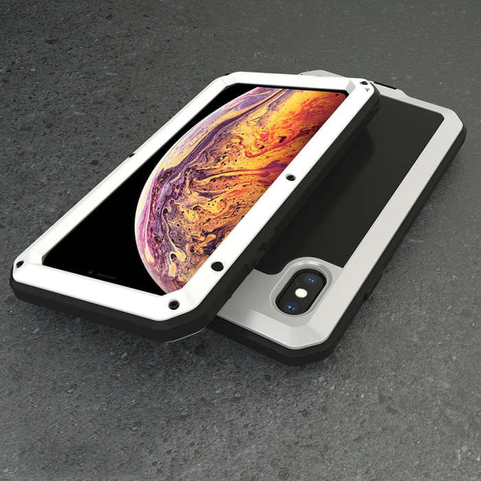 For iPhone XS Max Waterproof Dustproof Shockproof Aluminum Alloy + Tempered Glass + Silicone Case...