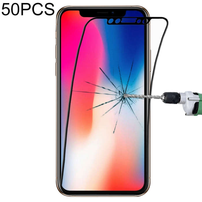 For iPhone 11 Pro / XS / X 50pcs 0.1mm 9H Full Screen Flexible Fiber Tempered Glass Film, For iPh...