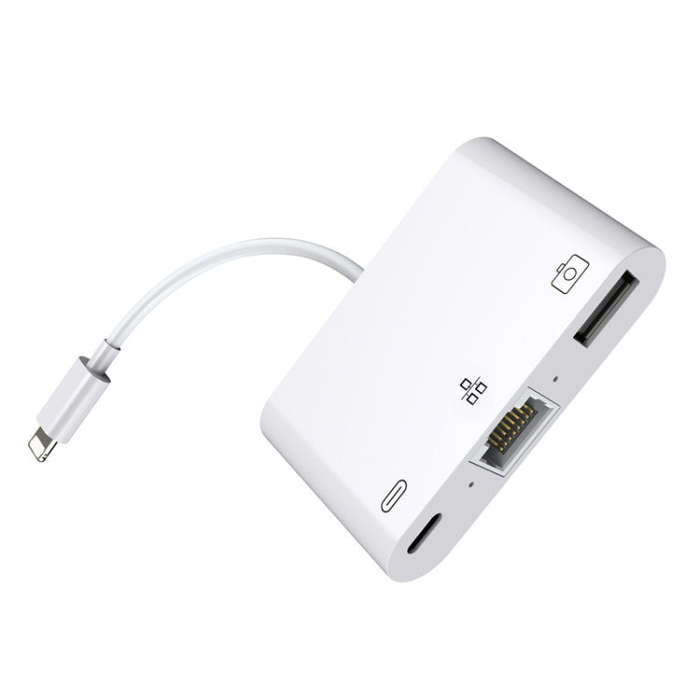 8 Pin to RJ45 1000Mbps Network Adapter + Charging Port + Camera USB Read Multi-function Converter...