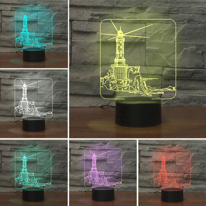 Lighthouse Shape 3D Colorful LED Vision Light Table Lamp, 16 Colors Remote Control Version, 16 Co...