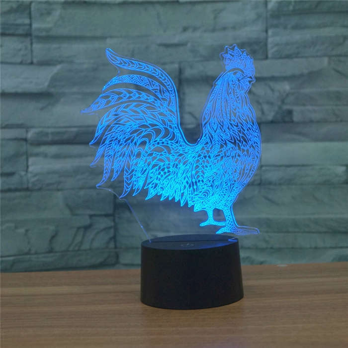 Cock Shape 3D Colorful LED Vision Light Table Lamp, 16 Colors Remote Control Version, 16 Colors R...