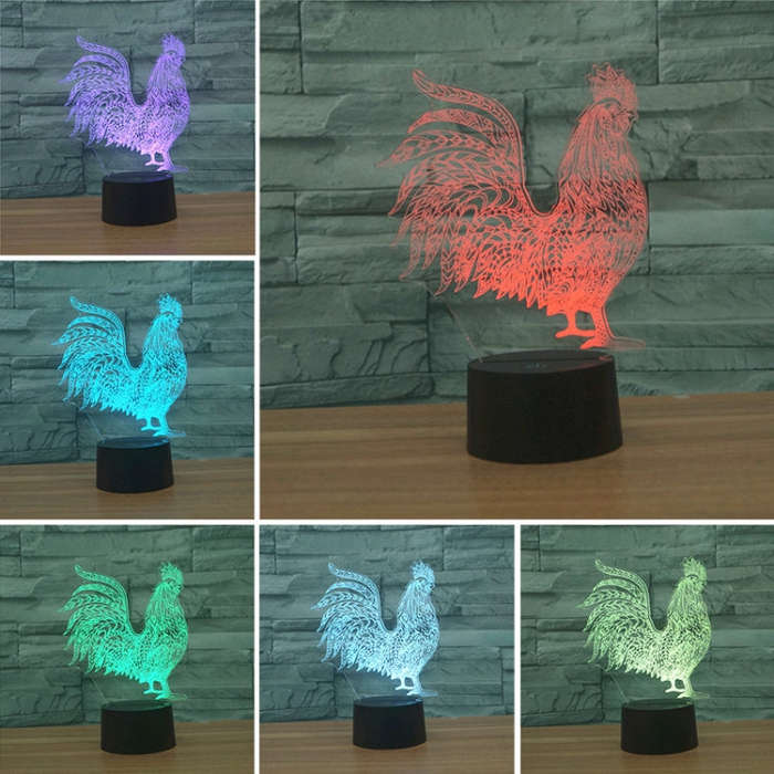Cock Shape 3D Colorful LED Vision Light Table Lamp, 16 Colors Remote Control Version, 16 Colors R...