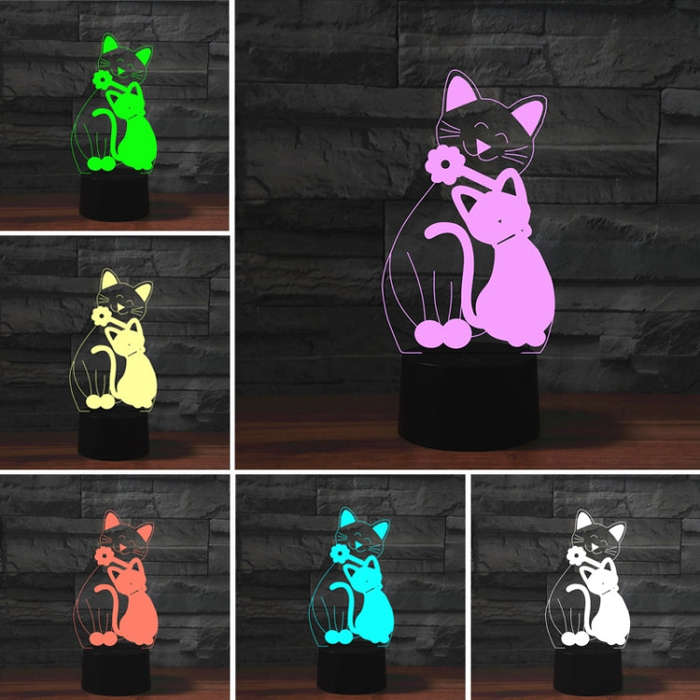 Cat Shape 3D Colorful LED Vision Light Table Lamp, 16 Colors Remote Control Version, 16 Colors Re...