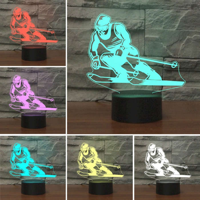 Skiing Shape 3D Colorful LED Vision Light Table Lamp, 16 Colors Remote Control Version, 16 Colors...