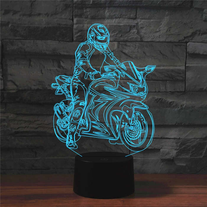 Motorcycle Shape 3D Colorful LED Vision Light Table Lamp, USB Touch Version, USB Touch Version