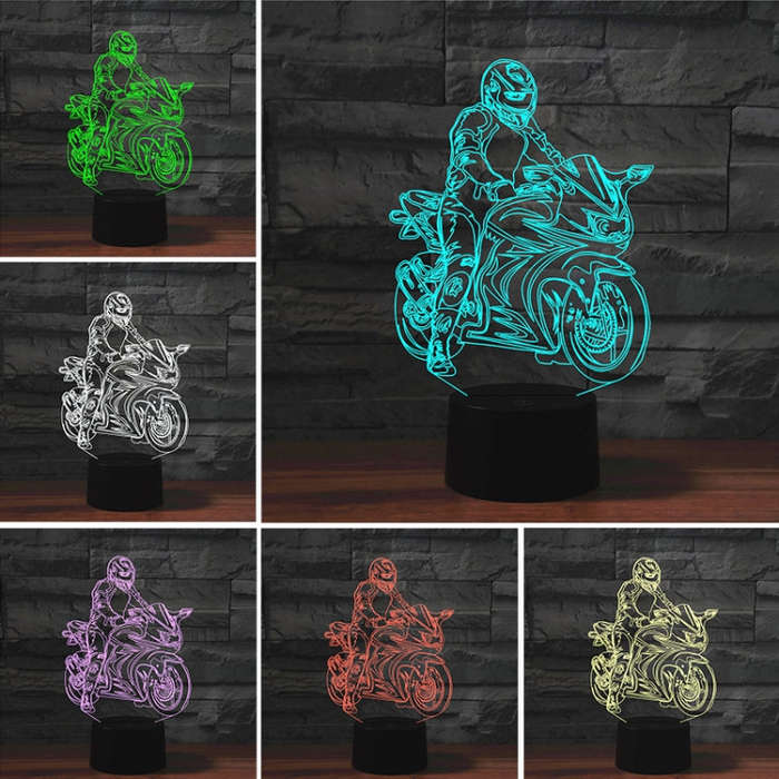 Motorcycle Shape 3D Colorful LED Vision Light Table Lamp, Charging Touch Version, Charging Touch ...