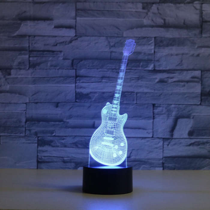 Guitar Shape 3D Colorful LED Vision Light Table Lamp, 16 Colors Remote Control Version, 16 Colors...