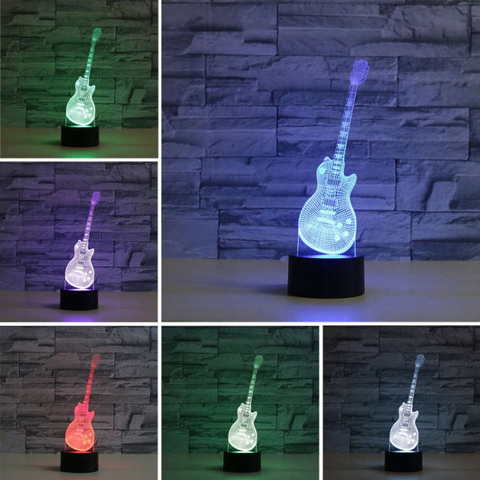 Guitar Shape 3D Colorful LED Vision Light Table Lamp, 16 Colors Remote Control Version, 16 Colors...