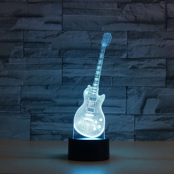 Guitar Shape 3D Colorful LED Vision Light Table Lamp, USB & Battery Version, USB & Battery Version