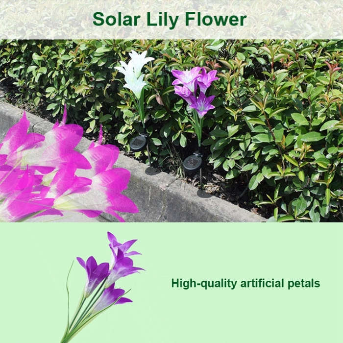 Simulated Lily Flower 4 Heads Solar Powered Outdoor IP55 Waterproof LED Decorative Lawn Lamp, Whi...
