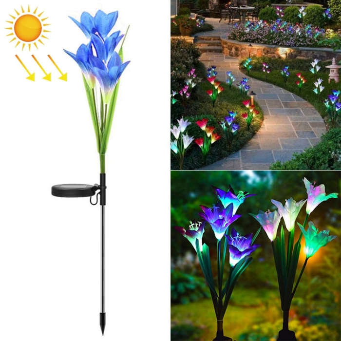 Simulated Lily Flower 4 Heads Solar Powered Outdoor IP55 Waterproof LED Decorative Lawn Lamp, Whi...