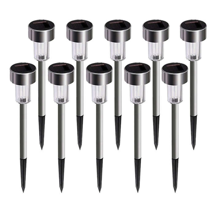 10 PCS Solar Energy Outdoor Lawn Lamp Stainless Steel IP65 Waterproof LED Decorative Garden Light