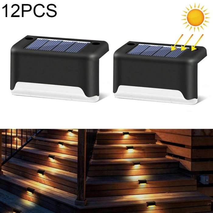 12 PCS Solar Powered LED Outdoor Stairway Light IP65 Waterproof Garden Lamp, Warm White Light, 12...