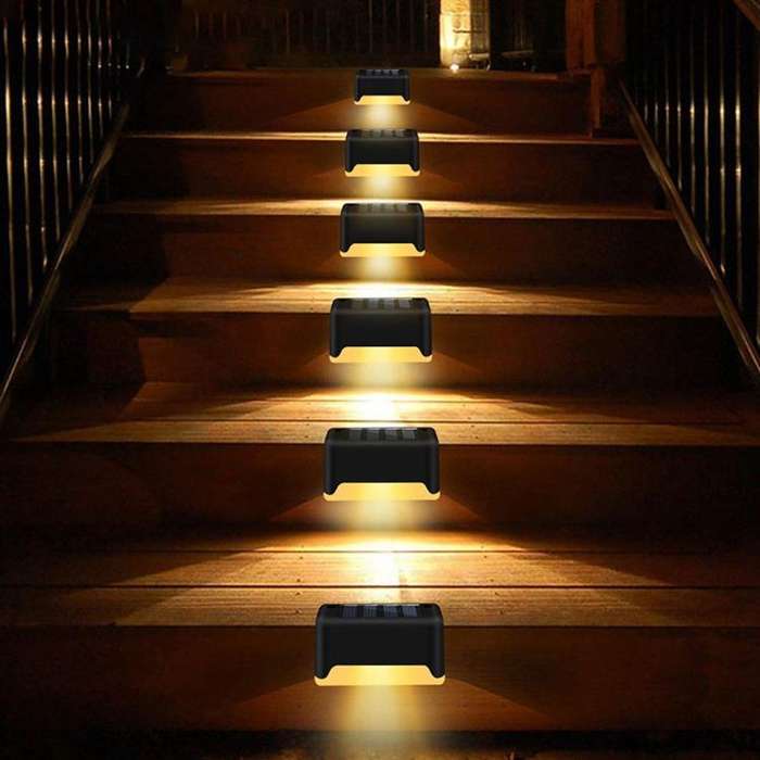 12 PCS Solar Powered LED Outdoor Stairway Light IP65 Waterproof Garden Lamp, Warm White Light, 12...