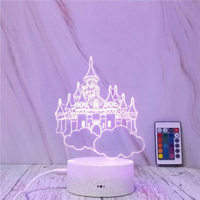 Castle In The Sky Shape Creative Crack Touch Dimming 3D Colorful Decorative Night Light with Remo...